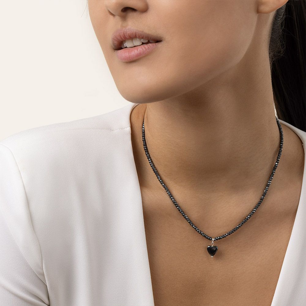 Collana filo cuore pendente ematite