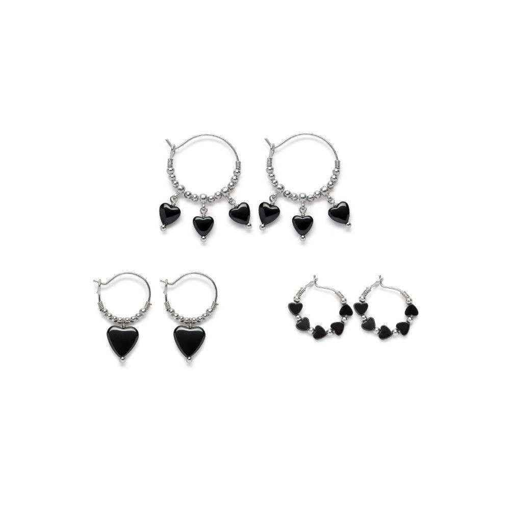 Set 3 orecchini cuori ematite