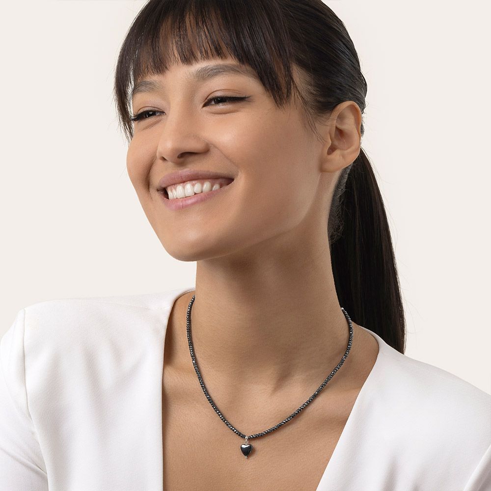 Collana filo cuore pendente ematite