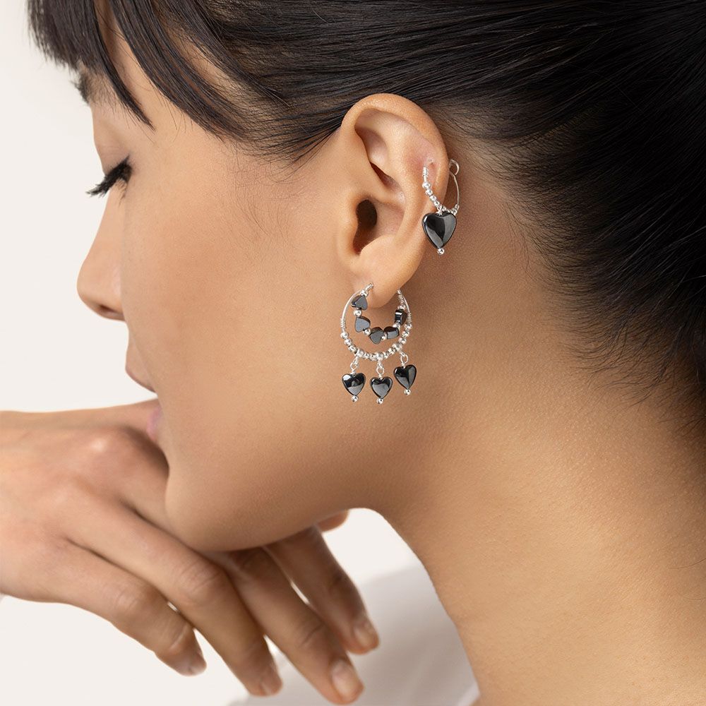 Set 3 orecchini cuori ematite