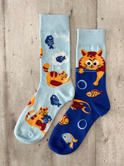 Calzini spaiati gatti e pesci