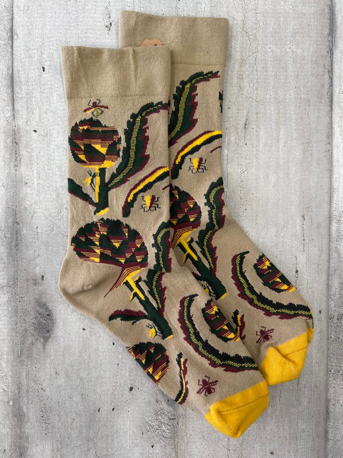 Calzini beige fantasia floreale geometrica