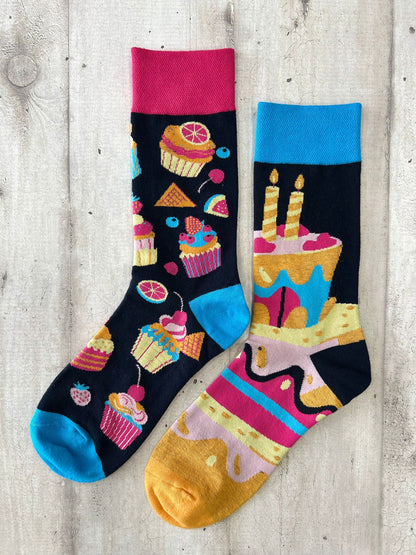 Calzini spaiati a tema dolci e torte