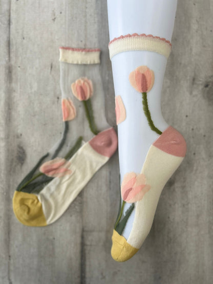 Calzini trasparenti con tulipani