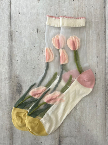 Calzini trasparenti con tulipani