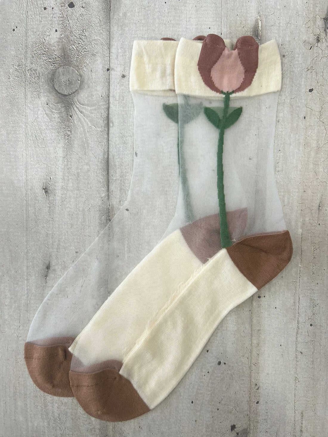 Calzini trasparenti con tulipano ricamato