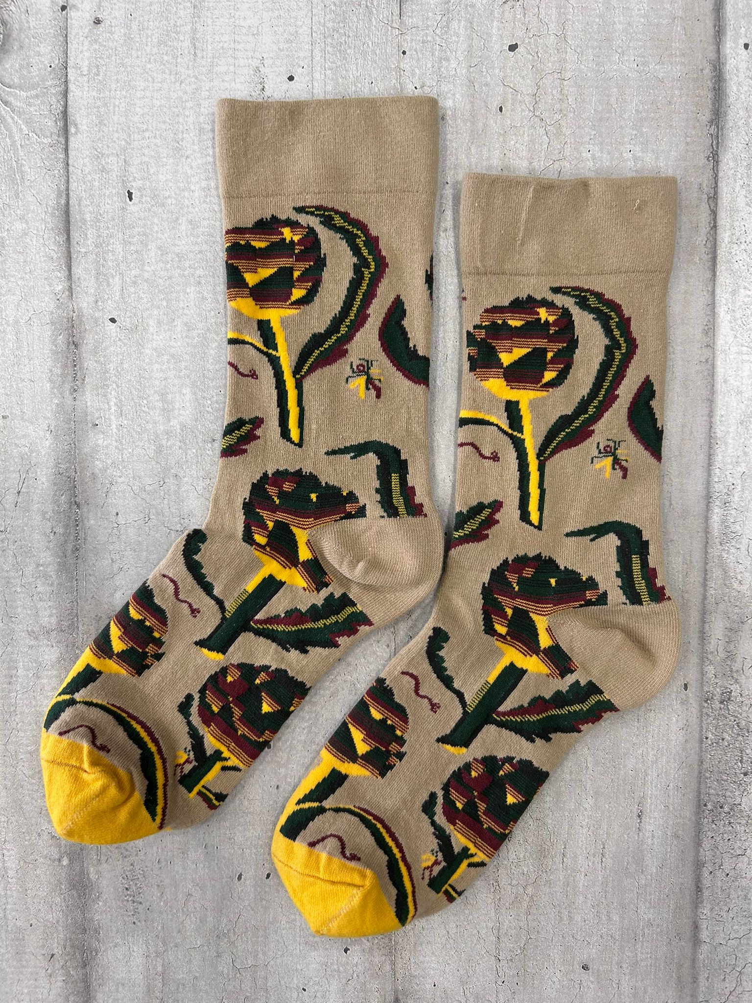 Calzini beige fantasia floreale geometrica